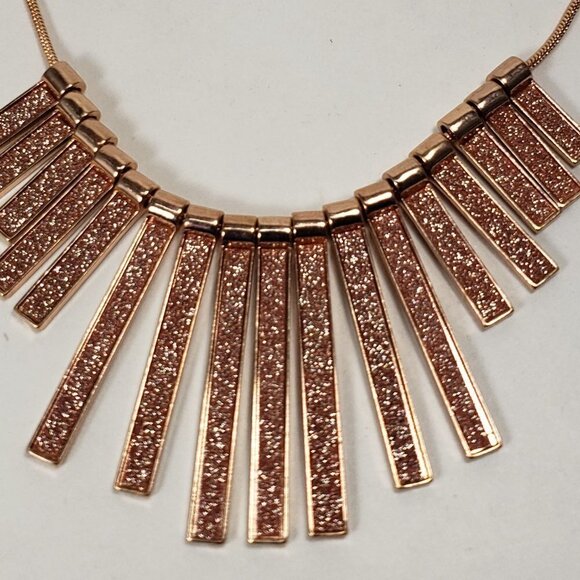 Rose Gold Fringe Pendant Necklace – Glitter Textured Statement Fashion Jewelry - Picture 7 of 11